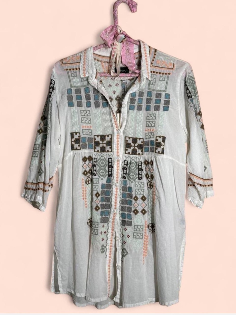 Biya for Johnny Was Embroidered Tunic Blouse Small (small flaw read description)